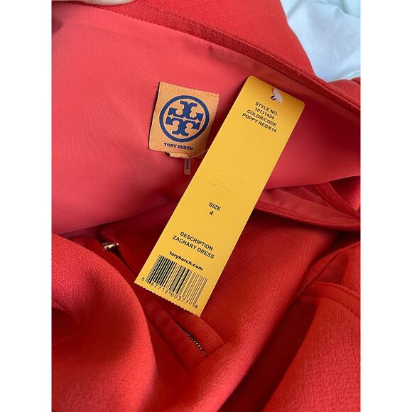 Tory Burch Red Orange Sheath Dress Size 4 Classic Zip Front Fitted Chic Luxury - Picture 3 of 9